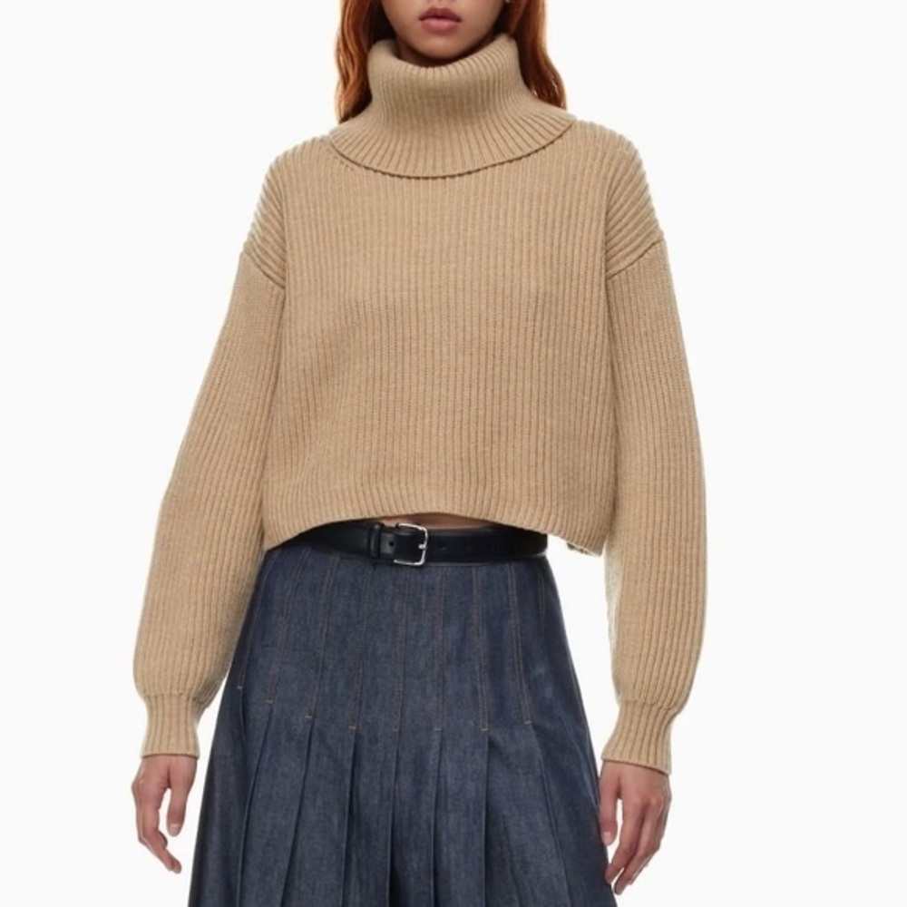 Babaton Tan Cowl Neck Sweater Wool Aritzia Guell Turtle Neck Knit